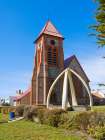 Church with Whalebone Arch, Stanley, the capital of the Falkland Islands. East Falkland. Art Print